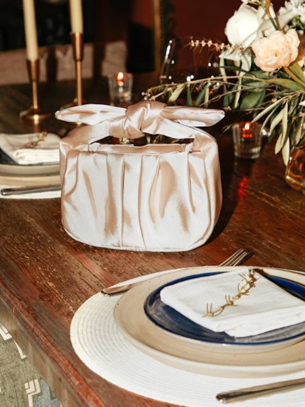 Lulus Essential Style Champagne Satin Knot Handle Clutch Bag Beige